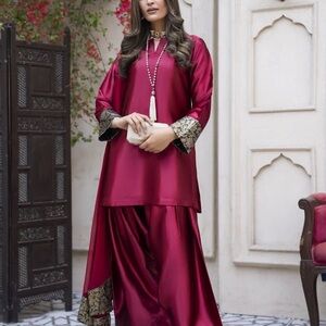 Elegant Maroon Traditional Farshi Outfit Pakistani